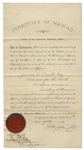 Hawaiian Document From 1901 Signed by Henry Cooper as Acting Governor of the Territory of Hawaii